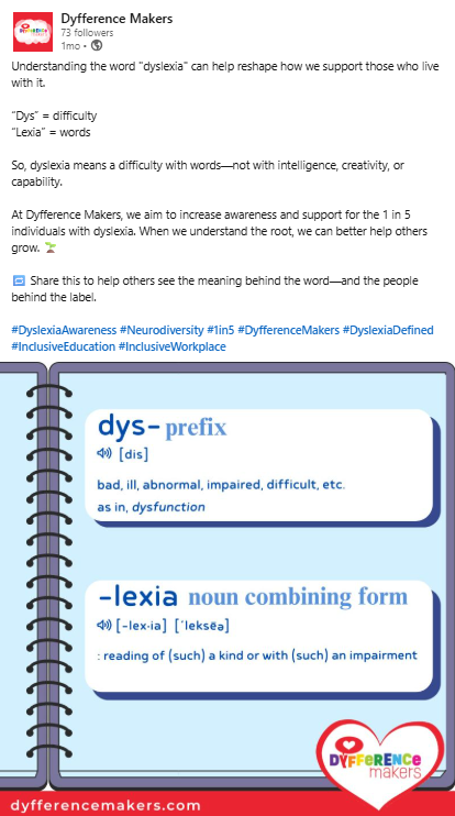Dyfference Makers Dyslexia Post